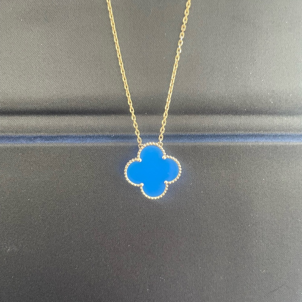 Gold and Blue Clover Pendant Necklace